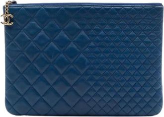 Chanel Pre-owned Leather chanel-bags - Dames - Vintage Clutch - Blauw - ONE Size - Vintage
