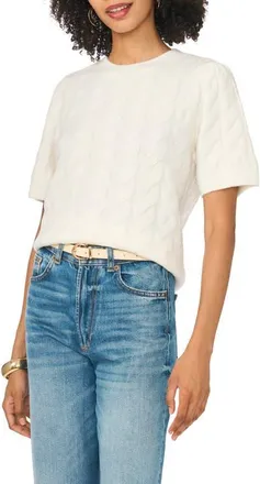 Vince Camuto Cable Stitch Puff Sleeve Sweater in Antique White at Nordstrom, Size X-Small