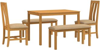 vidaXL Conjunto De Comedor 5 Uds. Beige Madera De Roble S&oacute;lido Vidaxl