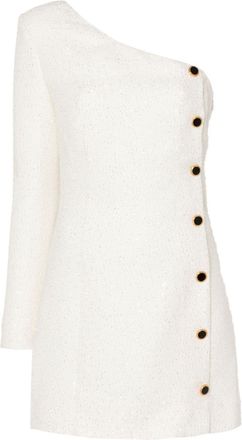 Alessandra Rich sequined one-sleeve mini dress - women - Polyamide/Virgin Wool/Acrylic/Mohair/Polyester/Viscose - 40 - White