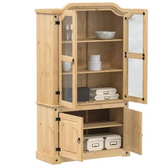 Berkfield Home Glass Display Cabinet Corona 103.5x42x180 cm Solid Wood Pine in Brown