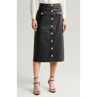 L'agence Milann Faux Leather Midi Skirt in Black/Light Gold at Nordstrom Rack, Size 16