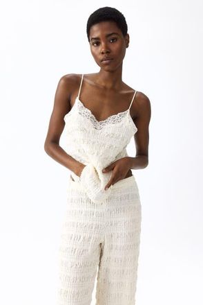 H&M Textured Jersey Strappy Top in Ivory at Nordstrom, Size X-Small