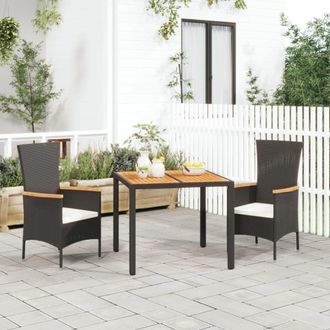 vidaXL Set Comedor De Jard&iacute;n 3 Pzas Con Cojines Rat&aacute;n Sint&eacute;tico Negro Vidaxl