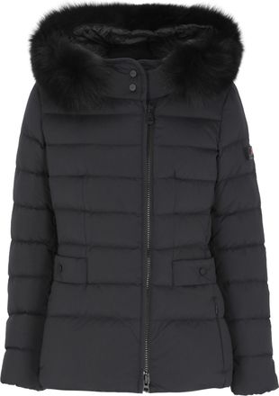 Peuterey Black Turmalet Fox Fur Hood Quilted Down Jacket