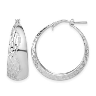 Diamond2Deal Sterling Silver Polished and Textured Hoop Earrings