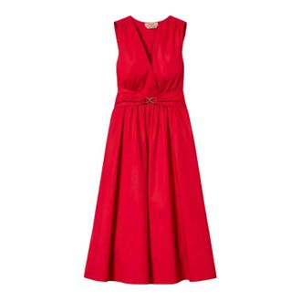Twinset Wrap Dresses, female, Red, Size: M Crossed V-neck Longuette Dress