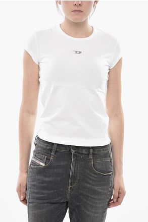 Diesel Crewneck T-Shirt T-ANGIE-OUT in Solid Color With Silver Deta size Xxs