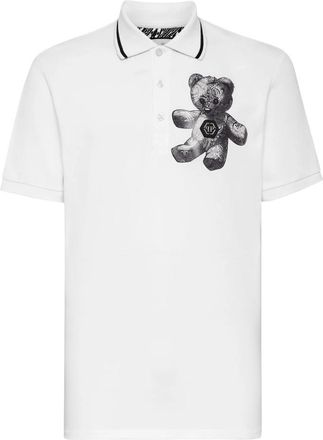 Philipp Plein Slim Fit Polo Shirt SS Paisley Teddy Bear - Heren - Polos - Wit - 3XL - Katoen - Tops