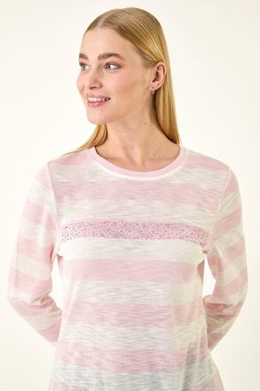 Roman Embellished Stripe Stretch Top