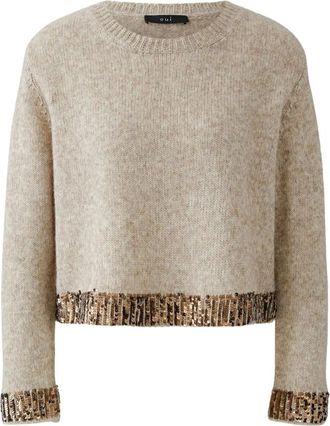 Oui Truien & Vesten, Dames, Beige, 2Xl, Wol, Ronde hals gebreid