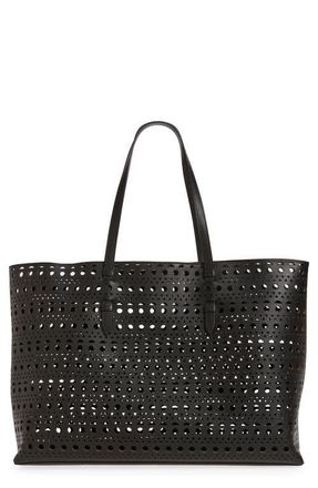 Alaia Mina 44 Perforated Leather Tote in 999 - Noir at Nordstrom