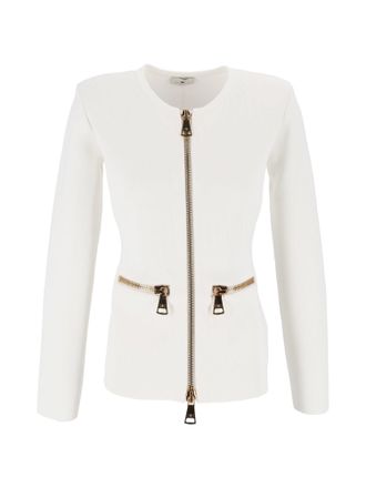Elisabetta Franchi White Gold Hardware Structured Jacket