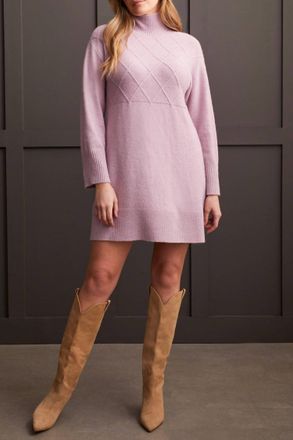 Tribal Long Sleeve Mock Sweater Dress In Orchid