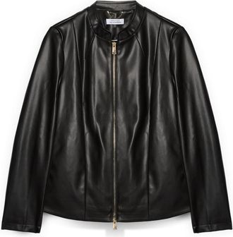 Fiorella Rubino Bikerjack met mandarijnkraag - Dames - Zomerjassen - Zwart - 3XL - Polyester - Jassen