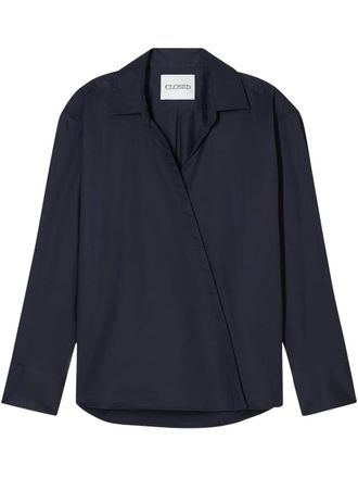 Closed asymmetric poplin blouse - Blue