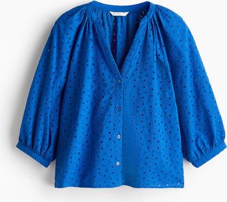 H&M Bluse mit Broderie Anglaise - Blue