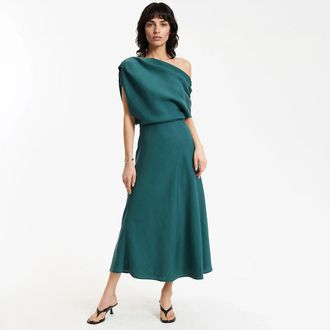 La Redoute Collections Gedrapeerde midi-jurk met asymmetrische kraag