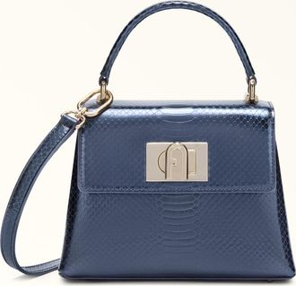 Furla 1927 Borsa A Mano Mini Navy Blu Pelle Con Stampa Python Whips Lam&eacute; Donna