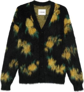 Jil Sander Floral Double Face Jacquard Knit Cardigan - Heren - Vesten - Veelkleurig - S - Wol - Truien & Vesten