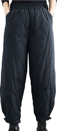 Generic Womens Winter Warm Goose Down Trousers Outdoor Sport Puffer Joggers Elastic Waist Thermal Fleece Sweatpants Plush Thick Tracksuit Bottoms with Pockets