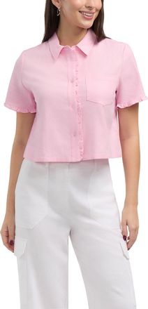 Ellen Tracy Womens Button Front Shirt with Ruffle Detail
