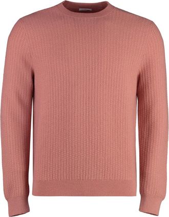 Malo Geribbelde gebreide kasjmierwol trui - Heren - Ronde hals truien - Roze - 2XL - Wol - Truien & Vesten