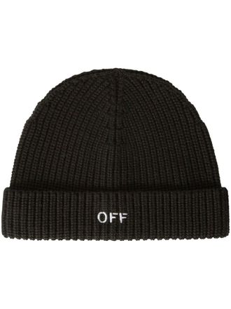 Off-white embroidered ribbed-knit beanie - men - Virgin Wool - One Size - Black