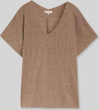 Tom Tailor Loose Fit T-Shirt mit Lochmuster in Taupe, Gr&ouml;&szlig;e XXXL