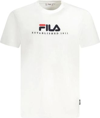 Fila Tops, Heren, Wit, S, Katoen, Geborduurde Crew Neck Katoenen T-shirt