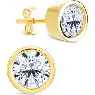 Sterling Forever Bezel Cubic Zirconia Stud Earrings in Gold at Nordstrom