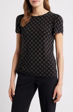 Anne Klein Circle Print Tulip Sleeve Top in Anne Black/Latte at Nordstrom, Size Xx-Small P