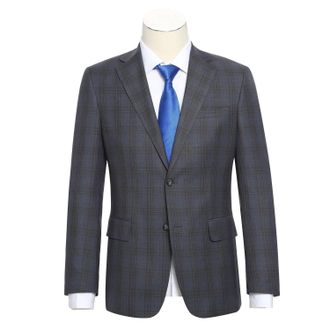 English Laundry Mens Stretch Performance Single Breasted Slim Fit Suit Set In Grey And Tan Plaid
