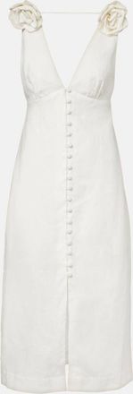 Farm Rio Floral-appliqu&eacute; linen midi dress