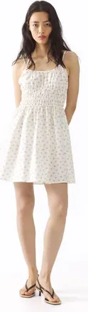 H&M Cotton dress with tie-top shoulder straps in Cream/floral at Nordstrom, Size Xx-Small