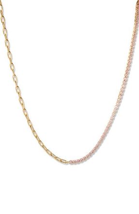 Brook & York Isabella Mini Birthstone Tennis & Paper Clip Chain Necklace in Gold/October at Nordstrom