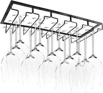 OEM Soporte Colgante Para Copas Con 5 Rieles - Capacidad Para 10 A 15 Copas De Vino - Metal Negro 50x22,5 Cm, Tornillos Incluidos
