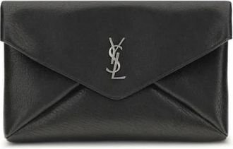 Saint Laurent Cassandre Grote Envelope Clutch Tas - Heren - Tassen - Zwart - ONE Size - Leer - Tassen