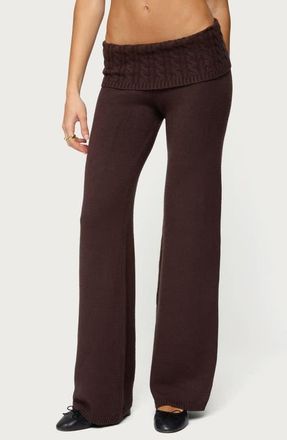 Edikted Lula Cable Stitch Waistband Flare Pants in Brown at Nordstrom, Size X-Small