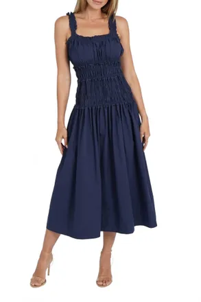 Love Token Angie Cotton Milkmaid Dress In Navy