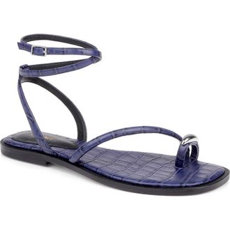 L'agence Mariana Ankle Strap Sandal in Midnight Croco Embossed at Nordstrom, Size 8.5