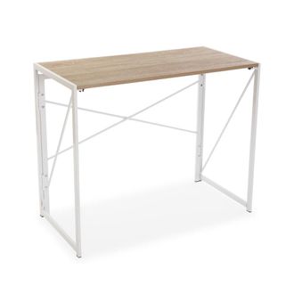 VERSA Escritorio plegable en aglomerado efecto madera y metal blanco
