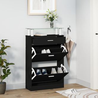 vidaXL Mueble Zapatero Madera Contrachapada Negro 63x24x104 Cm Vidaxl
