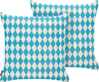 Beliani Conjunto De 2 Cojines Decorativos Para Exterior Accesorios De Jard&iacute;n Dise&ntilde;o Retro Turquesa Grevillea
