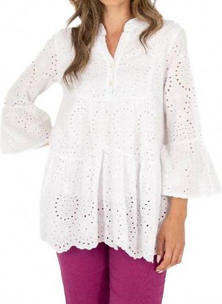 Made in Italy Womens Eyelet Tier Blouse In White