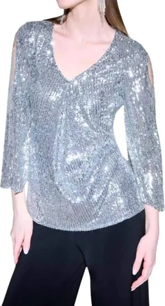 Joseph Ribkoff Sparkle Top In Silver Grey