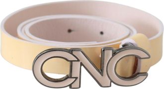 Costume National Womens Beige Leather Pink Letter Logo Belt