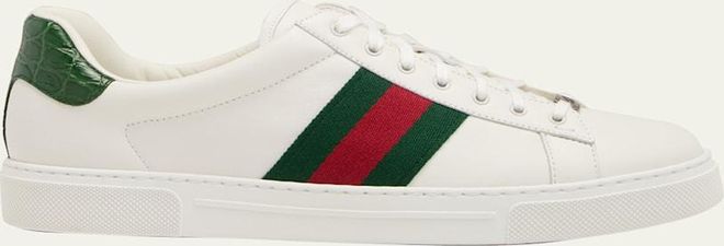 Mens Ace Leather Web Low-Top Sneakers