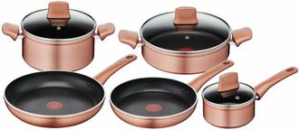 Lagostina Lagostina Set di Pentole e Padelle Antiaderenti in Alluminio per Gas e Forno 8 Pezzi, Esterno Effetto Rame, Indicatore Cottura Thermo-Signal, con 2