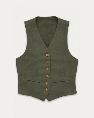 Fortela Demi-Linen Tailored Vest in Military Green at Nordstrom, Size 40